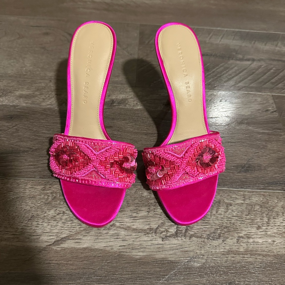 NEW Veronica Beard Braxton Beaded Heels Fuchsia 7.5 - Picture 2 of 6